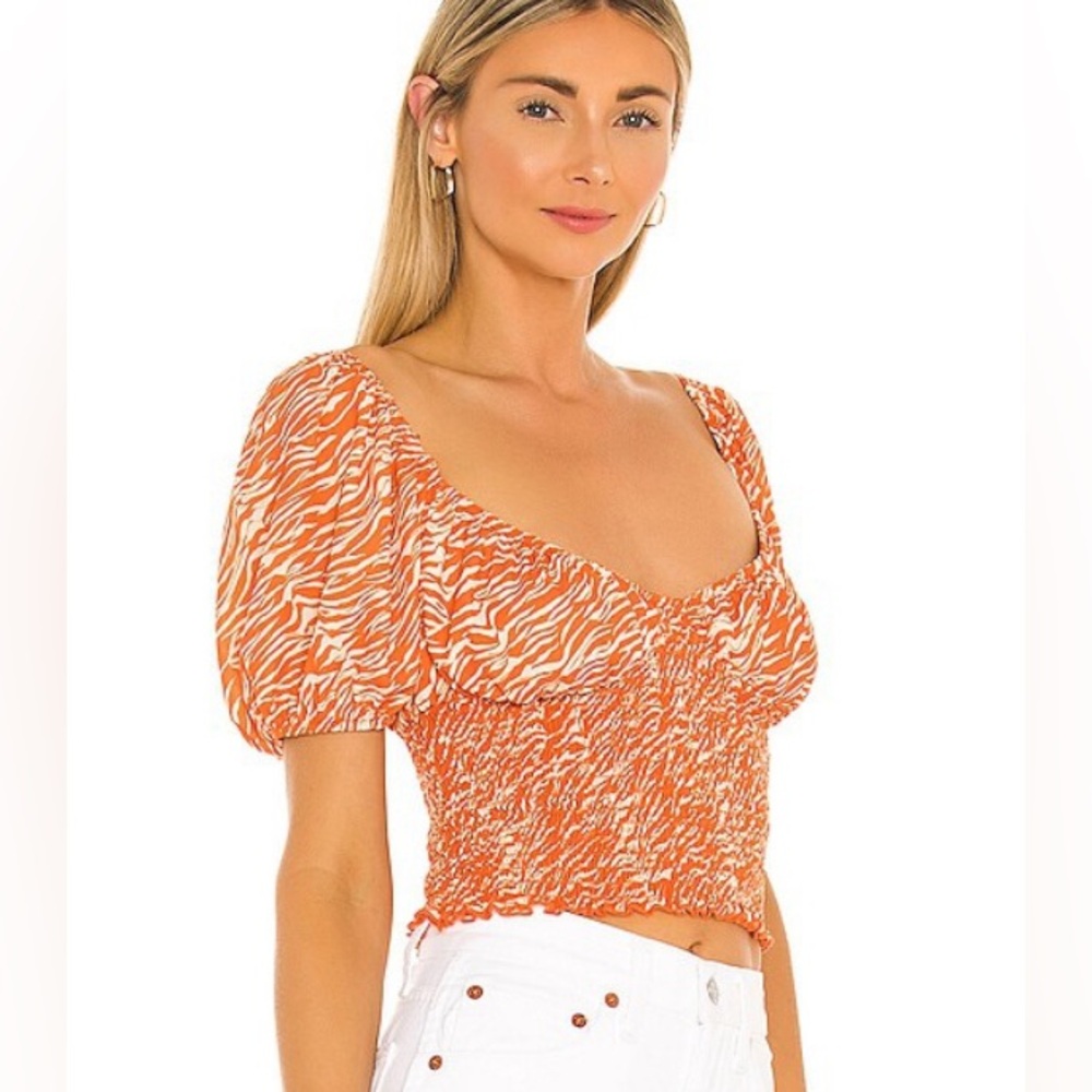 REVOLVE Orange and White Top